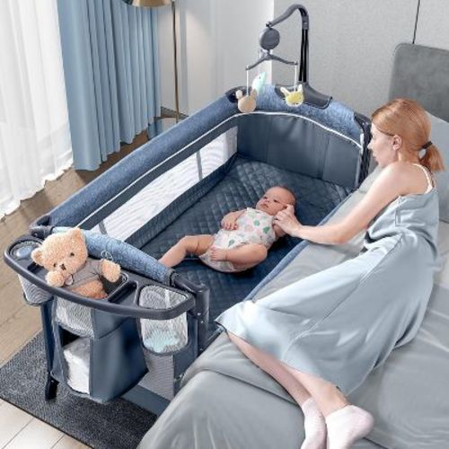 BabyBond All in 1 Baby Playard, Bassinet Bedside Crib, Pack and Play with Sheet, Diaper Changing Table, Portable Large Playard,Blue