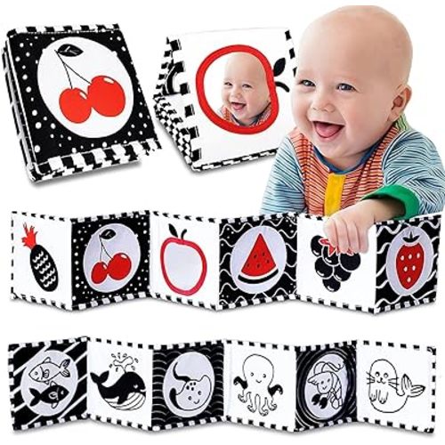 High Contrast Baby Toys For Newborn： Black And White Baby Toys Book 0-3 Months - Tummy Time Mirror For Infant 6 7 8 9 10 11 12 Months Developmental Toys Montessori Sensory Toys Baby Girls Boys Gift