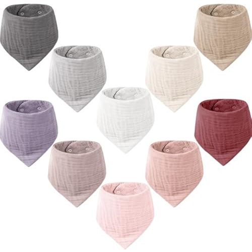 Konssy Muslin Baby Bibs 10 Pack Baby Bandana Drool Bibs 100% Cotton for Unisex Boys and Girls, Soft Absorbent Set for Teething and Drooling