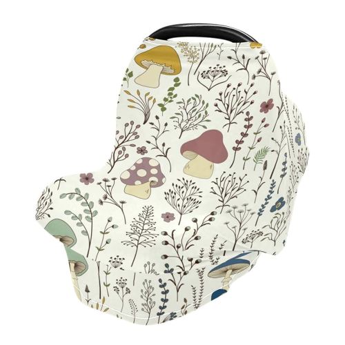 Mushroom Baby Car Seat Cover, Soft Stretchy Infant Carseat Canopy Cover Newborn Nursing Breastfeeding Cover for Stroller, High Chair, Shopping Cart