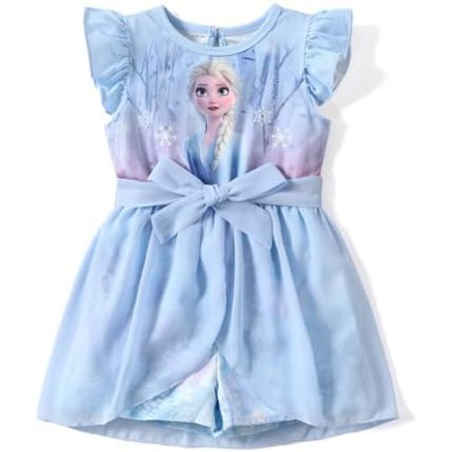 Disney Princess Frozen Elsa Minnie Mouse Stitch Toddler Girl Romper With Skirt Overlay Summer Jumpsuit with Bow 2-6 Years