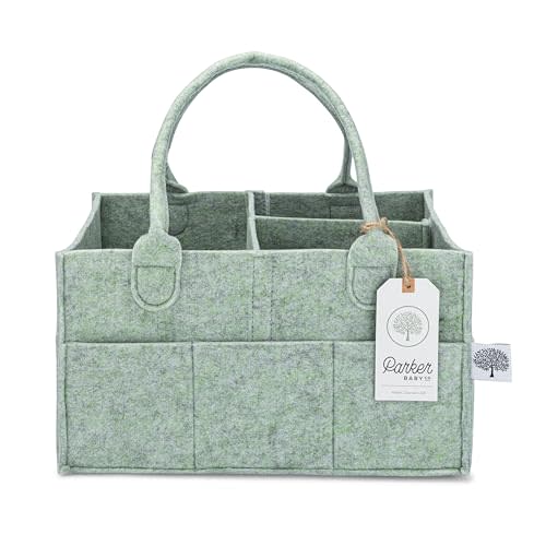 Parker Baby Diaper Caddy - Nursery Storage Bin and Car Organizer for Diapers and Baby Wipes - Sage Green, Regular