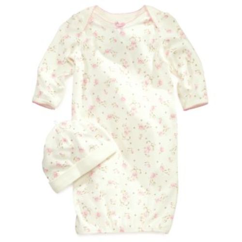 Baby Girls Vintage Rose Print Gown and Beanie, 2 Piece Set