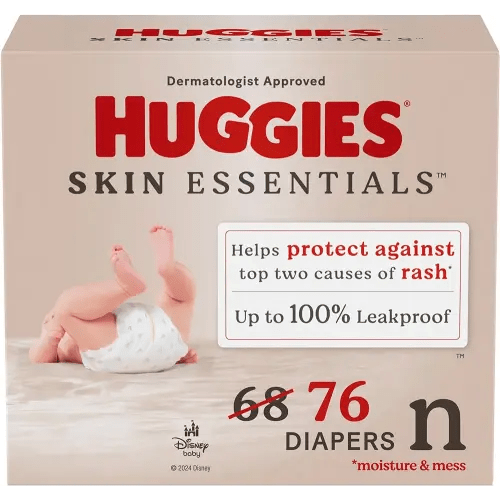 Huggies Size Newborn Diapers, Skin Essentials Baby Diapers, Size Newborn (6-9 lbs), 76 Count