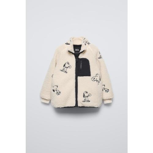 SNOOPY PEANUTS™ FLEECE JACKET - Ecru / Black | ZARA United States
