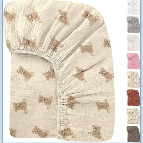 Premium Soft Cotton 52x28 Inches Muslin Crib Sheets Fitted Crib Mattress Sheet for Baby Girls & Boys, Soft Boho Neutral Toddler Bedding Bed Sheets Fits Well Standard Size Crib Mattress 28x52 Inches