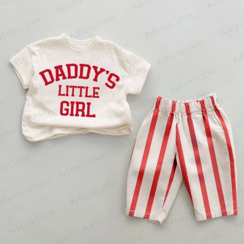 DADDY'S LITTLE GIRL Baby Red Vertical Striped 2-piece Set