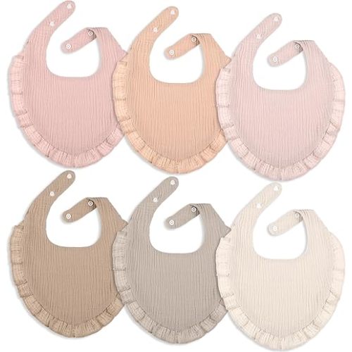 Geyoga 6 Pcs Baby Muslin Bandana Bibs Drool Muslin Baby Bibs Soft Adjustable Absorbent Cotton for Unisex Newborn Boys Girls Teething Drooling