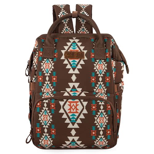 Montana West x Wrangler Diaper Bag Backpack Aztec Travel Backpack Purses Western Multi-Function Baby Bags for Mom with Waterproof Insulated Pockets