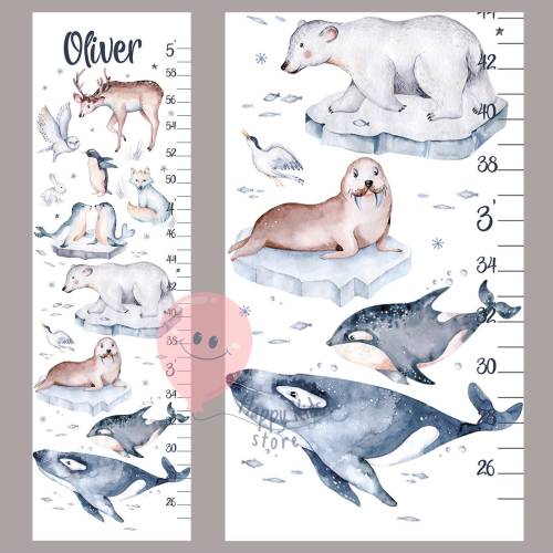 Arctic animals growth chart Antarctic height chart Polar animals nursery room decor Shower or birthday gift