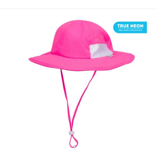 Kids Wide Brim Sun Hat "Fun Sun Day Play Hat" - Neon Shocking Pink