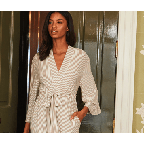 LAKE | Women | DreamModal Pajamas | Sandstone Pencil Stripe DreamModal Kimono Robe - sandstone pencil stripe (M)