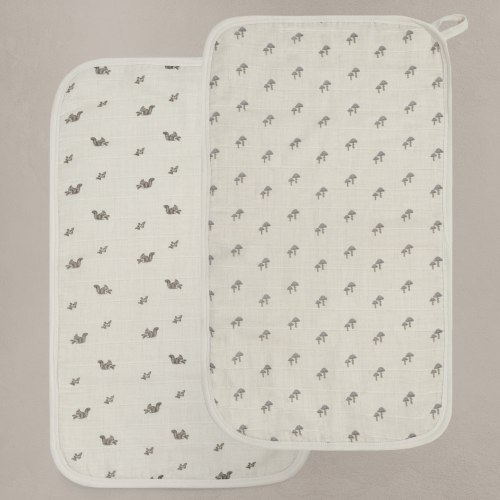 'Squirrel' & 'Mushroom' - Premium Muslin Burp Cloth 2-Pack