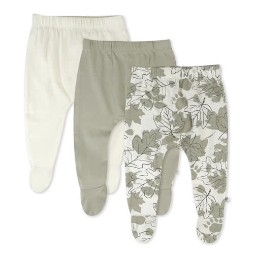 HonestBaby 3-Pack Footed Pants Roomy Fit Pull on Bottoms 100% Organic Cotton for Infant Baby Boys, Girls, Unisex