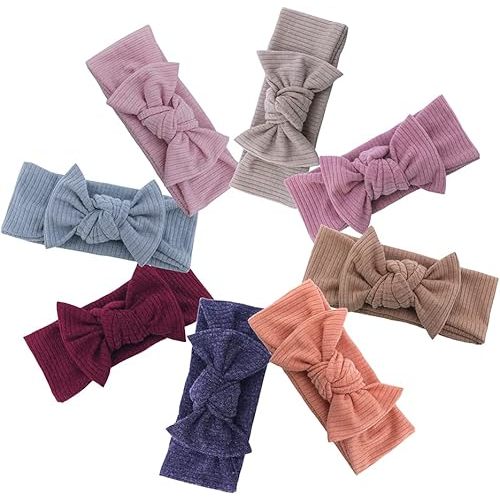 Baby Toddlers Headbands Stretchy Hairbands Hair Bow Elastics for Baby Girls Newborn Infant Kids Turban Headband (Ribbed Bow Headband Oat)