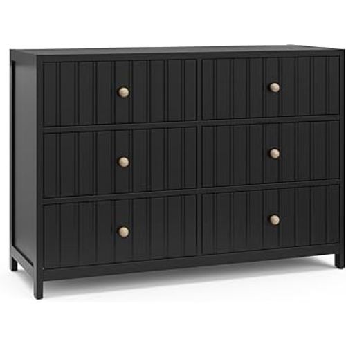 Graco Teddi 6 Drawer Double Dresser (Black) – GREENGUARD Gold Certified, Interlocking Drawer System, Pre-Installed Drawer Tracks, Includes Two Sets of Knobs for Personalization