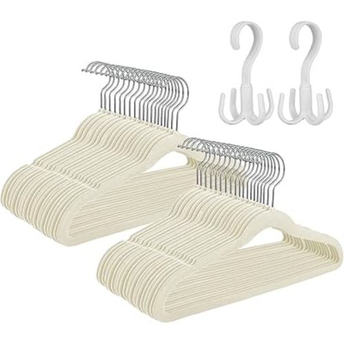 Tinfol Kids Velvet Hangers 60 Pack, Beige Non-Slip Toddler Hangers, Space Saving Felt Baby Hangers for Children's Clothes, Newborn Clothes, Toddler Clothes