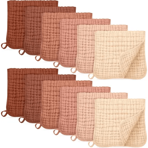 Muslin Burp Cloths for Baby 100% Cotton Burping Cloths for Boys Girls Large 20''X10'' Extra Soft and Absorbent 12 Pack - Gradient Caramel
