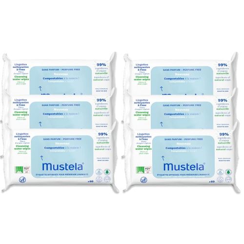 Mustela Baby Home Compostable Cleansing Wipes - For Face, Body & Diaper Area - 99% ingredients of natural origin & plant-based fibers - For all skin types - Fragrance Free Version & Various Sizes