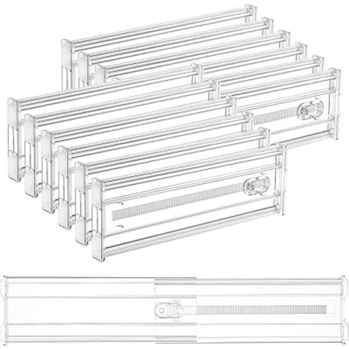 Vtopmart 12 Pack 4" Regular Upgrade Drawer Dividers for Clothes, 12.8"-22.3" Expandable Dresser Drawer Organizer, Clear Plastic Separators for Dresser, Baby Clothing, Underwear, Cosmetic, Toiletries