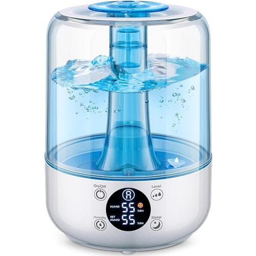 HiLIFE Humidifiers for Bedroom, 3L Ultrasonic Cool Mist Humidifiers for Home Baby Nursery & Plants, Quiet Top Fill Air Humidifier Lasts Up to 30 Hours, Auto Shut-Off, Filterless