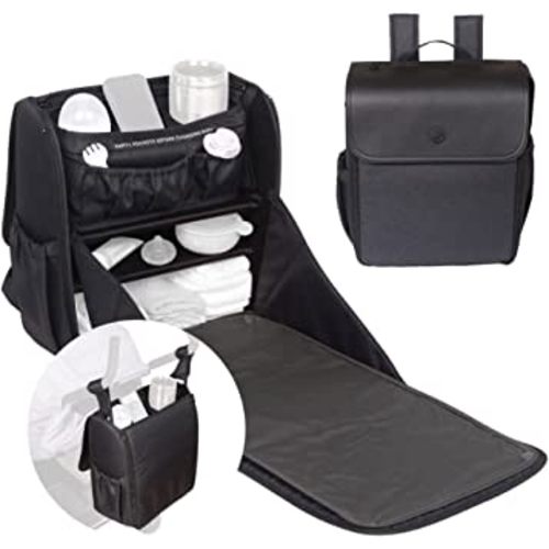 Lulyboo Diaper Bag Convertible Backpack, Full Open Cabinet and Padded Changing Station, Removable Caddy with Two Drink Holders and Angled Cell Phone Storage for Easy Viewing, Black