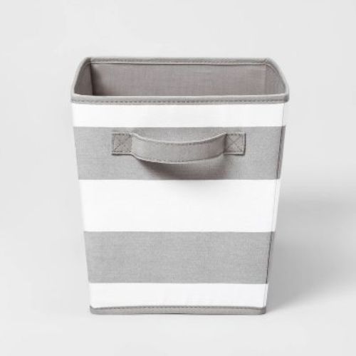 Large Canvas Striped Kids' Bin Gray - Pillowfort™: Toy Storage, Decorative Rectangle, 21.63 Volume, No Assembly
