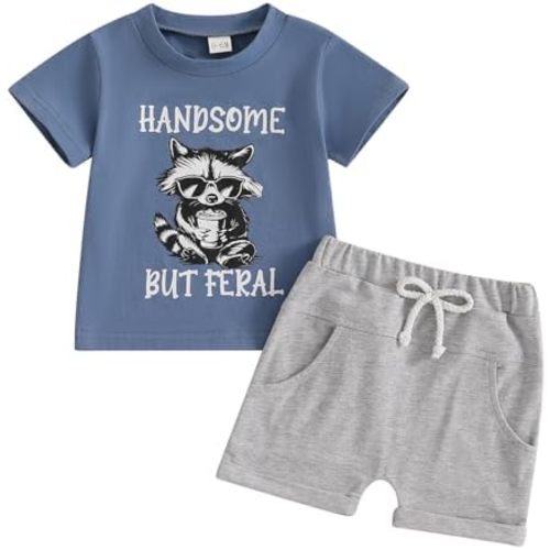 Toddler Baby Boy Summer Clothes Short Sleeve Letter Print T Shirt Tops + Elastic Shorts Infant Casual Outfit Set