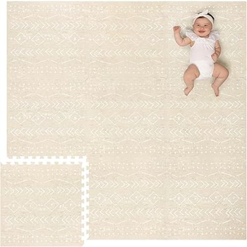 Lillefolk Baby Foam Play Mat - Baby Playmat | Tiles for Kids Interlocking Mat - Foam Baby Mat for Babies & Toddlers - Non Toxic Play Mat for Baby Tummy Time Mat 6x6ft Beige