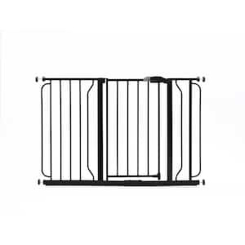 30 in. Tall Black Easy Step Extra Wide Metal Walk-Through Gate, Comes with a 4 &quot; and 12&quot; Extension
