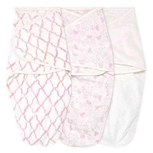 aden + anais, Velboa Baby Wrap, Newborn Wearable Swaddle Blanket, TOG 1.5, 3 Pack, Pink Arts and Crafts, 0-3 Months - Small/Medium - Velboa (1.5 Tog) - With Zipper