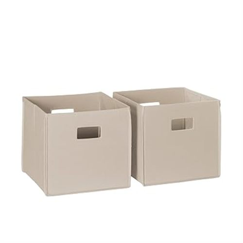RiverRidge Folding Storage Bins with Handles Taupe Cube Storage Organizer for Closet, Bedroom & Playroom - Closet Organizers and Storage Set of 2