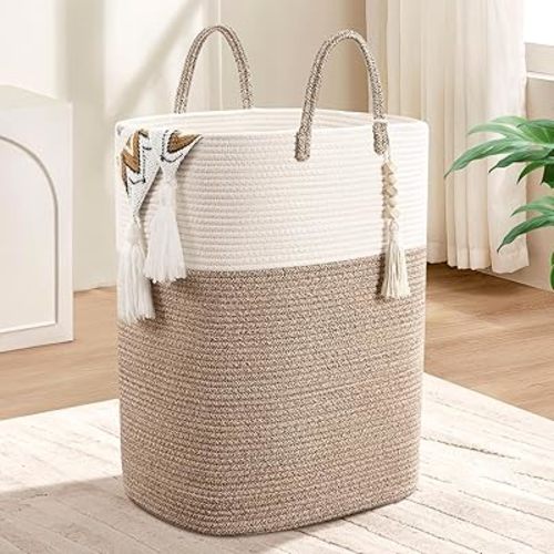 WENMER Woven Laundry Basket for Clothes, 65L Large Rectangle Laundry Hampers, Nursery Storage Basket for Baby Toys, Tall Dirty Clothes Hamper for Bedroom Aesthetic, Laundry Room Organization