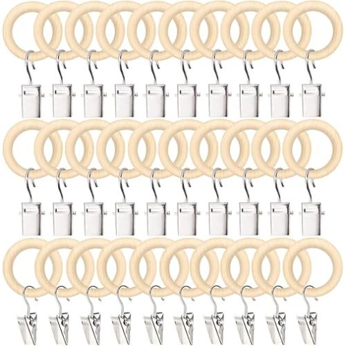 POVETIRE 30 Pack 2.5 Inch Wood Rings with Clips for Hanging Baby Clothes Sets