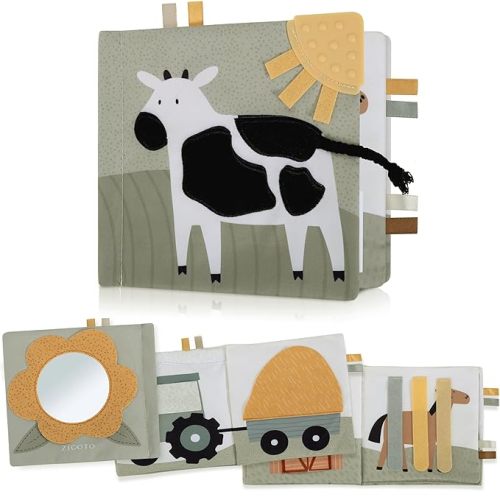 Soft Baby Book with Touch and Feel Pages - Cute Sensory Book for Babies 0-6 Months with Textured Farmworld, Mirror & Crinkle Paper - The Perfect Toy for Baby Showers or as a Newborn/Infant Gift