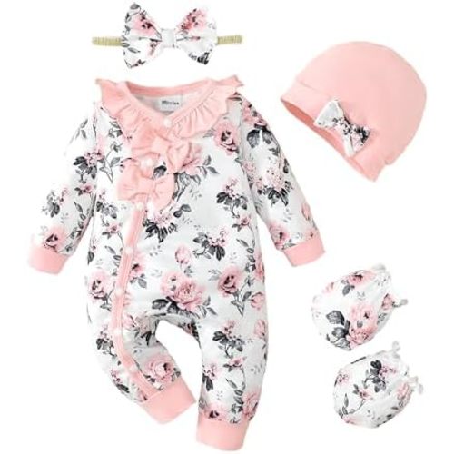 Mikrdoo Newborn Infant Baby Girl Clothes Fall Winter Outfits Long Sleeve Zipper Rompers with Headband
