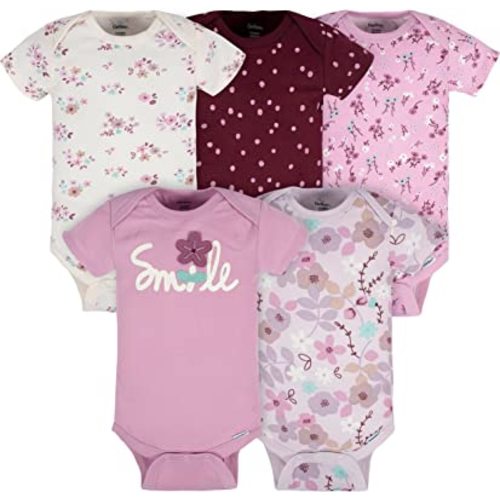 Gerber Baby Girls' 5-Pack Short Sleeve Variety Onesies Bodysuits