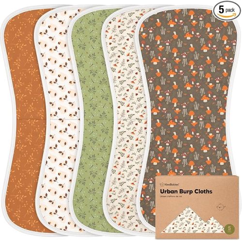 Organic Burp Cloths Baby Boy & Girl, 5-pack Cotton Burp Rags (Fall Spores) | Super Absorbent Cotton Burping Cloths for Babies, Soft, Plush, Newborn, Infant Towels, Milk Spit Up Rags, Large 21x10