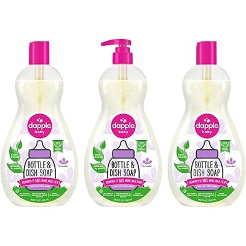 Dapple Baby Lavender Baby Bottle & Dish Soap - (3 Pack) 16.9 fl oz - Plant-Powered Dish Soap for Bottles, Pump Parts, and Sippy Cups - Includes 1 Pump