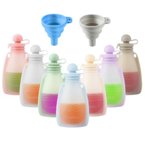 PandaEar Reusable Silicone Baby Food Pouches, 7 Pack Squeeze Pouches for Toddler Kids, BPA-Free Silicone Refillable Baby Food Storage, 5.5 oz /150 ml C3