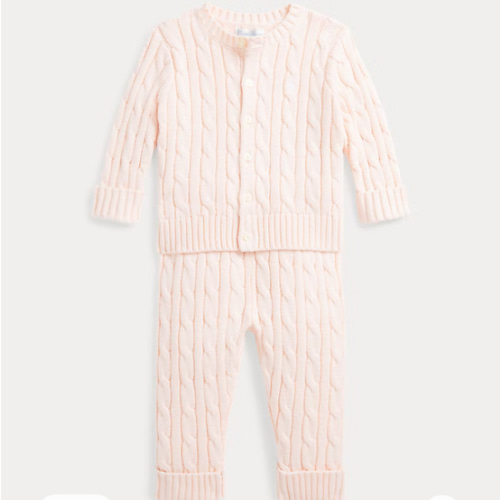 Cable-Knit Cotton Cardigan & Pant Set - 3mo
