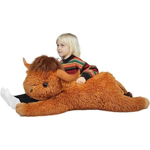 38.5 Inch Brown Giant Highland Cow Plush Stuffed Animal - Large Cow Pillow Gift for Kids and Adults, Couch & Bed Decor