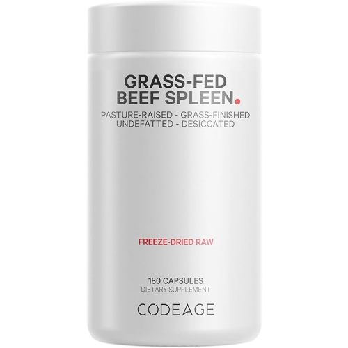 Codeage Grass Fed Beef Spleen Supplement - 2-Month Supply - Freeze Dried, Non-Defatted, Desiccated Bovine Pills Glandulars Meat – Pasture Raised Beef Vitamins for Spleen -180 Capsules
