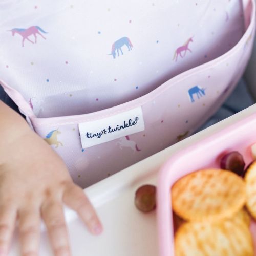 Tiny Twinkle Mess-Proof and Waterproof Baby Food Bib for Boys or Girls, Machine Washable and BPA-Free w/Adjustable Closure (3-Pack, Boho, Unicorn)