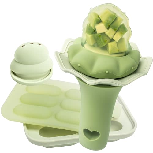 Moonkie Baby Fruit Feeder with Freezer Tray | BPA Free Silicone Infant Food Feeder | Two Sizes Pouches and Breastmilk Popsicle Molds for Cooling Relief | Baby Shower Gifts 4 Months+, 1 Pack