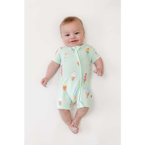 Zipper Shortall Romper in Mint Ice Cream