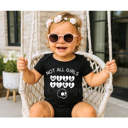 Not all girls wear Pink Onesie®, Skull Baby Onsie®, Baby Shower Gift, Punk Rock baby Onesies®, Alternative baby gift, Rocker infant bodysuit