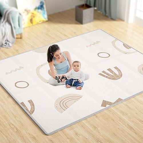 MLOONG Baby Play Mat, 71x59x0.4 Large Thick Playmat, Folding Portable Waterproof Reversible Double-Sided Crawling Mat, Baby Floor Mat for Infants and Toddlers, Easy to Clean (71 * 59 * 0.4in-Light)