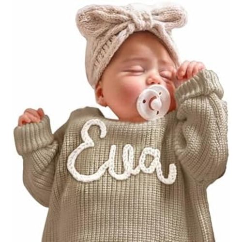 Personalized Baby Knit Sweater, Custom Baby Sweater with Hand-Embroidered Name and Monogram, Customized Unique Gift for Baby