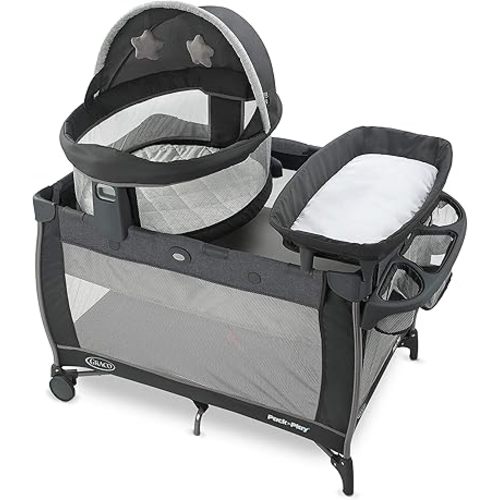 Graco Pack n Play Dome LX Playard with Baby Bassinet, Lightweight Portable Crib, Push-Button Fold Travel Crib, Redmond, Convertible